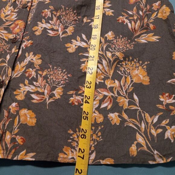 CJ Banks Women's 1X Corduroy Green Floral Button Down Long Sleeve Shirt - Picture 6 of 9